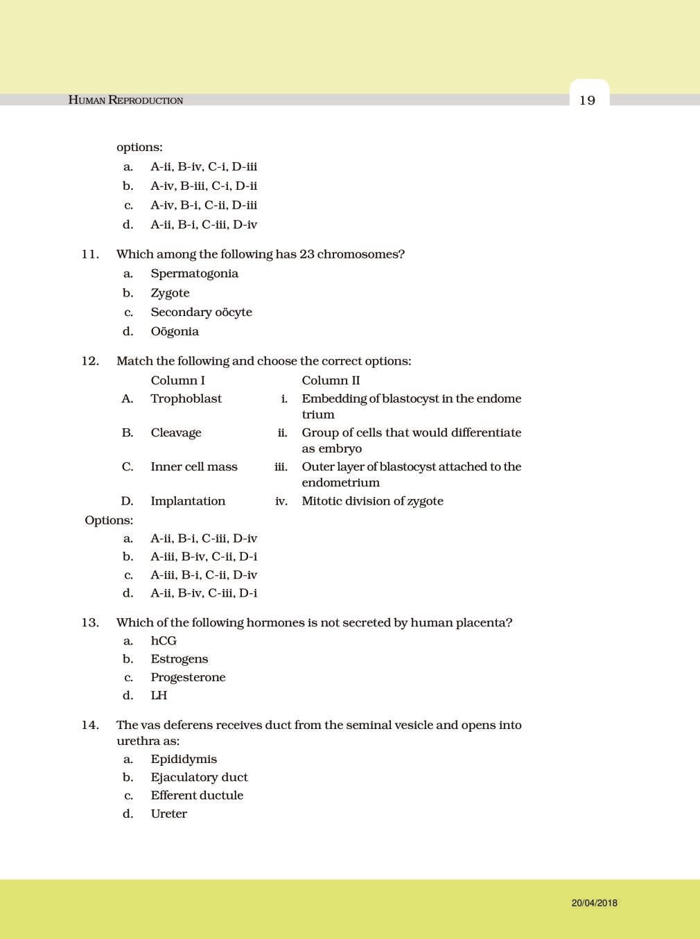 NCERT Exemplar Class 12 Biology Chapter 3 Human Reproduction