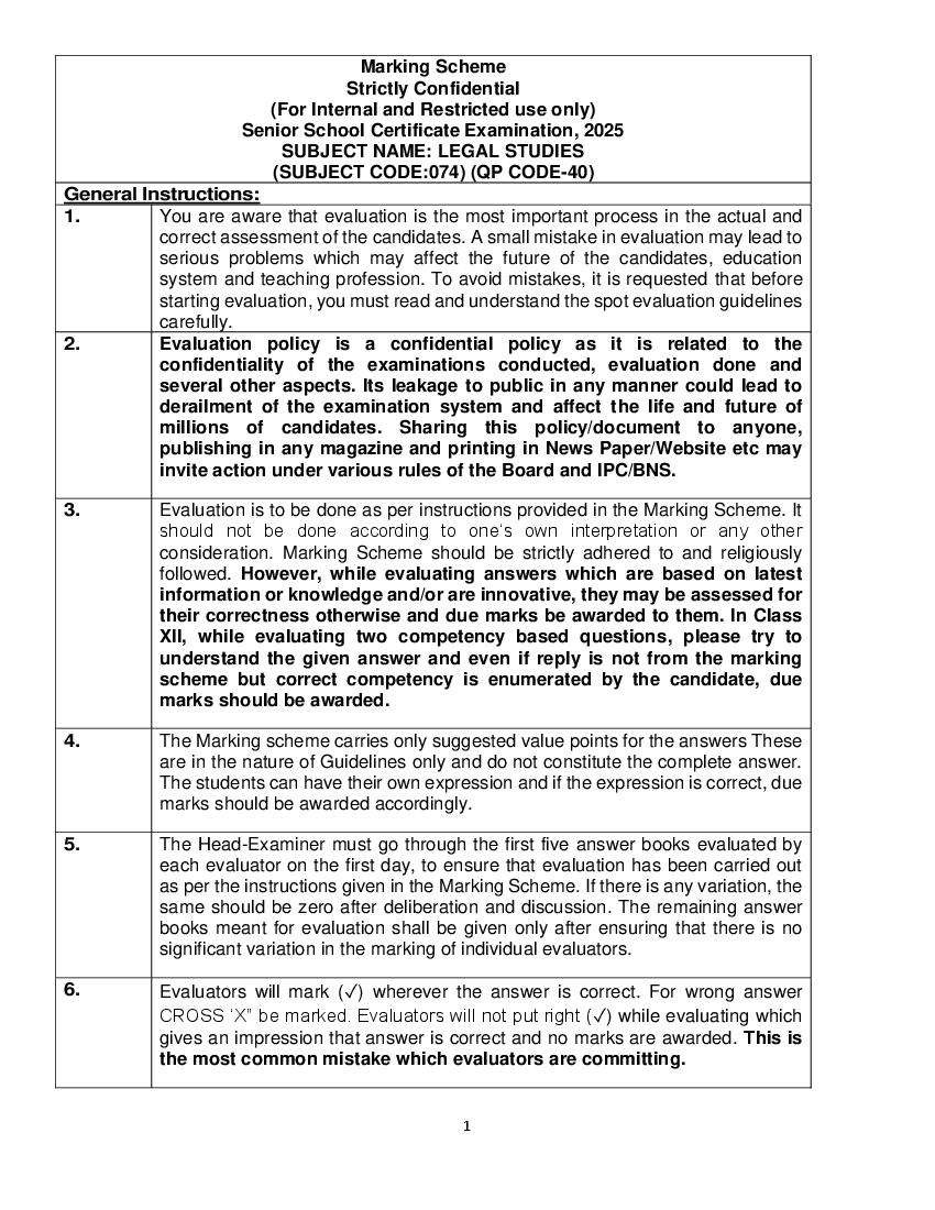 CBSE Class 12 Question Paper 2025 Solution Legal Studies - Page 1