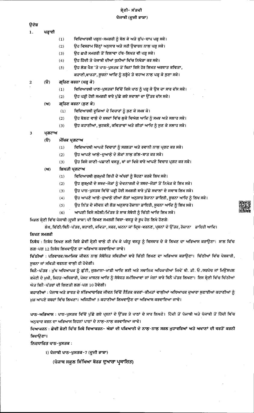 PSEB Class 6 Punjabi Second Language Syllabus (PDF)