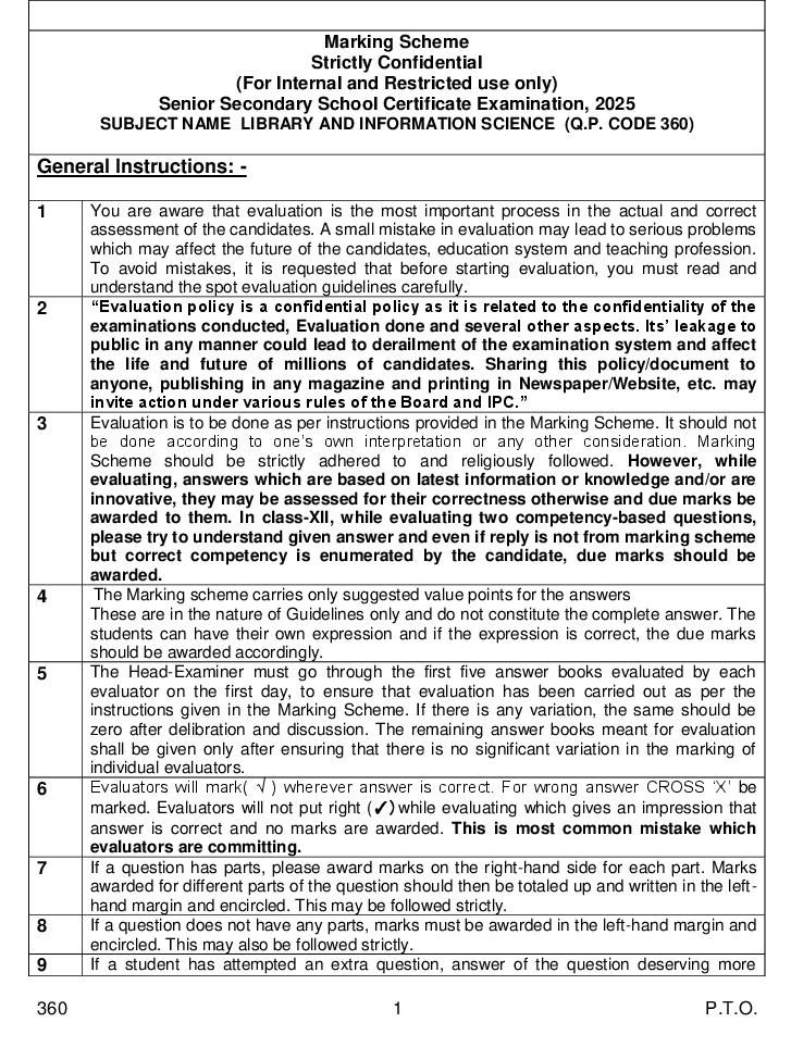 CBSE Class 12 Question Paper 2025 Solution Library and Information Science - Page 1