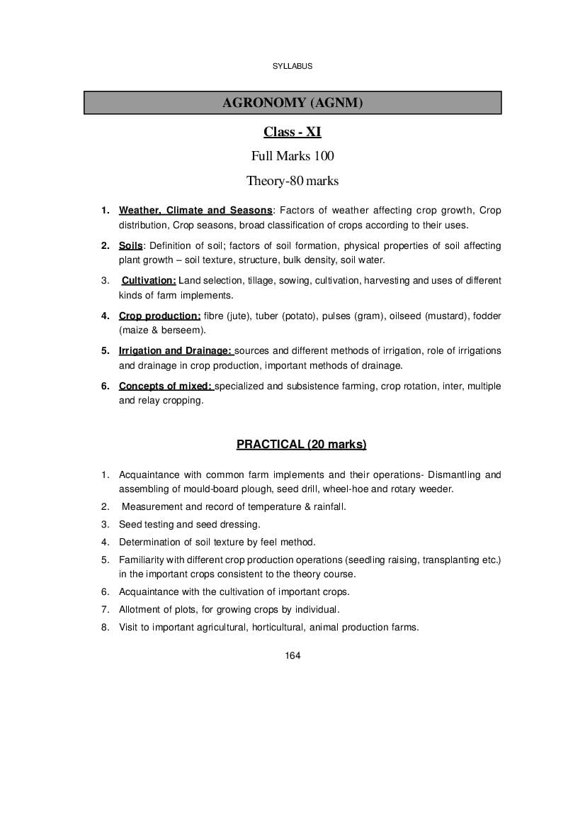 WBCHSE Class 11 Syllabus for Agronomy - Page 1