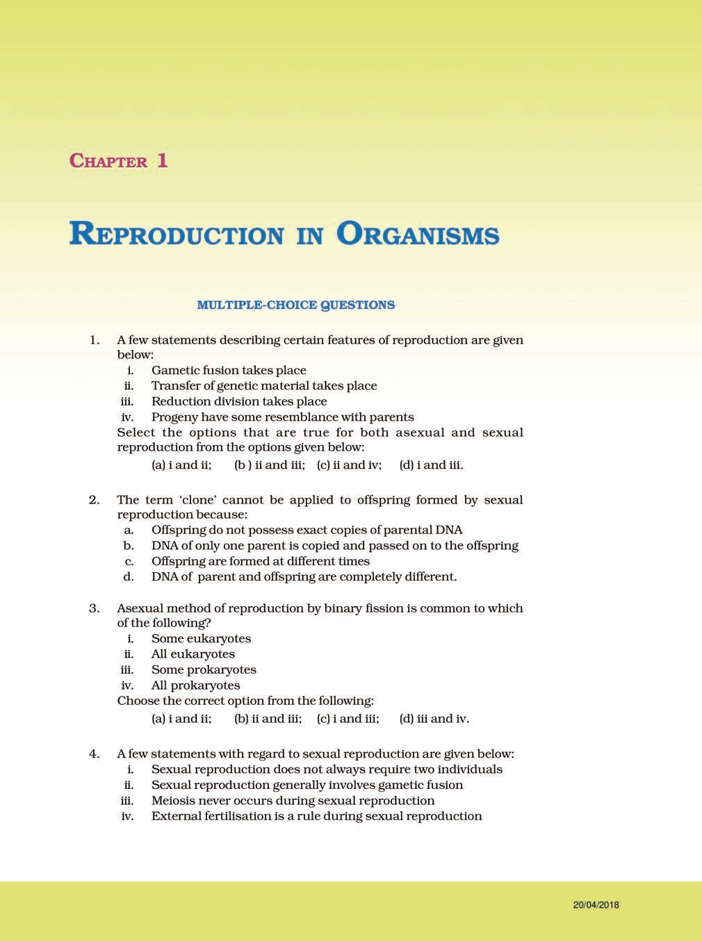 NCERT Exemplar Class 12 Biology Unit 1 Reproduction in Organisms - Page 1