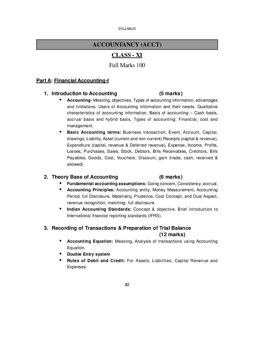 WBCHSE Class 11 Syllabus for Accountancy - Page 1