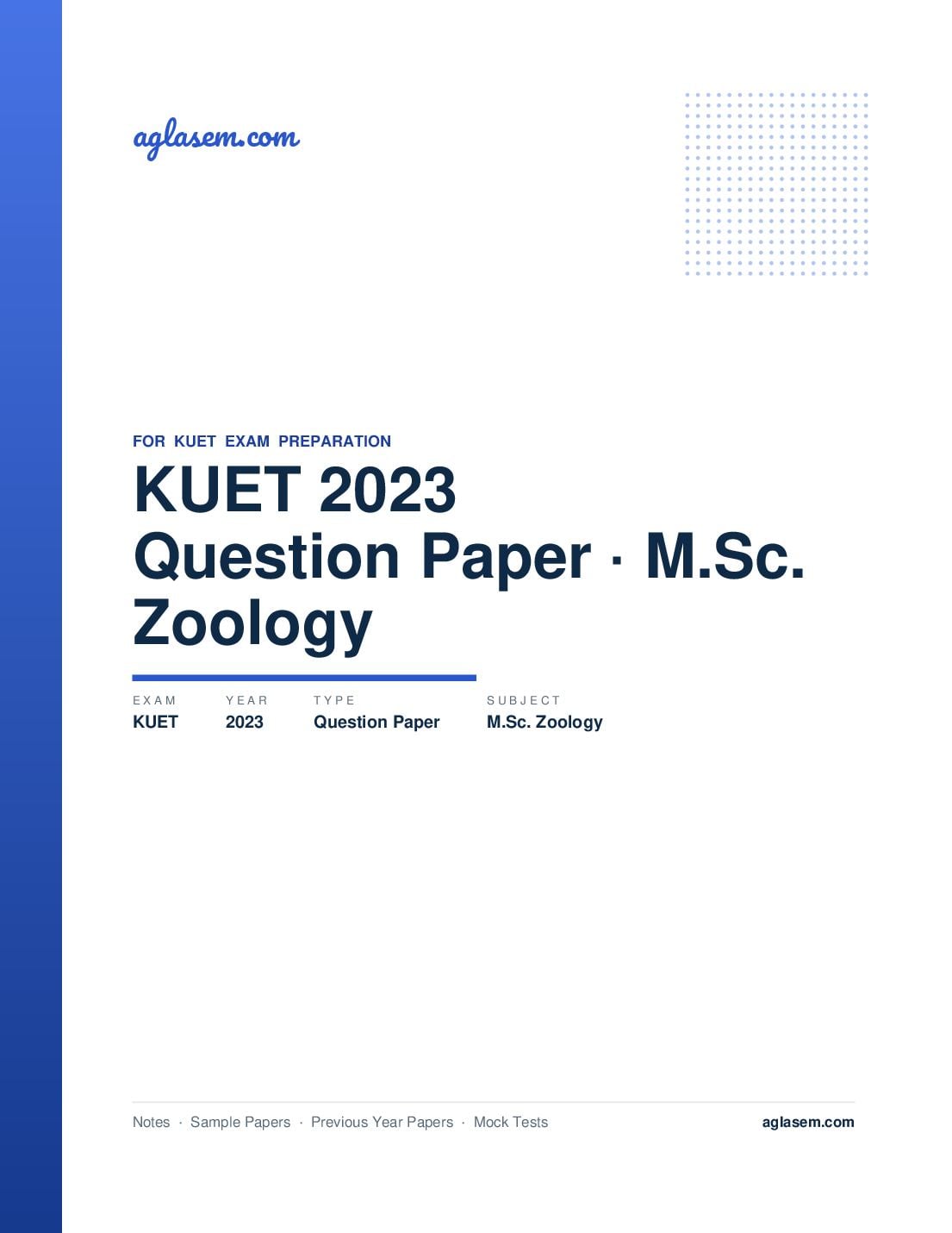 KUET 2023 Question Paper M.Sc. Zoology - Page 1 of 9