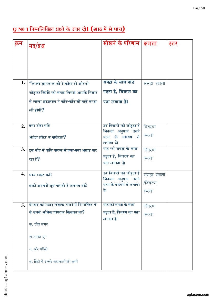 JKBOSE 8th Hindi Model Paper 2023 (PDF) - JKBOSE Class 8 Sample Paper ...