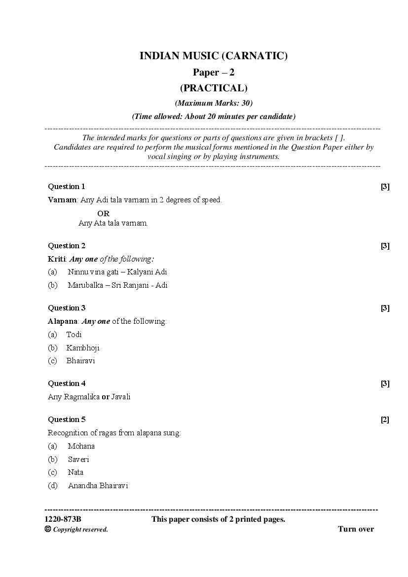 ISC Class 12 Question Paper 2020 for Indian Music Carnatic Practical - Page 1