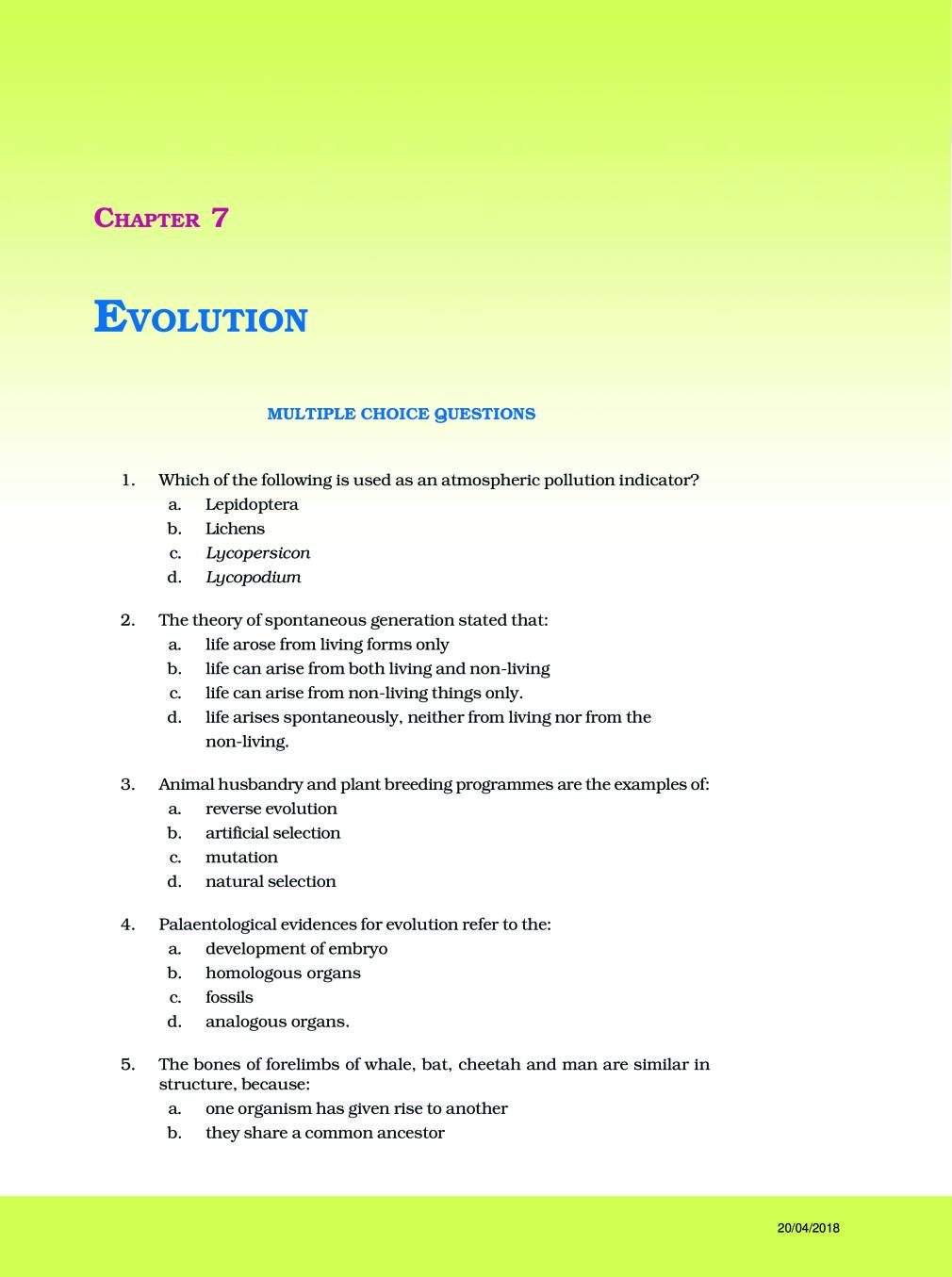 NCERT Exemplar Class 12 Biology Unit 7 Evolution