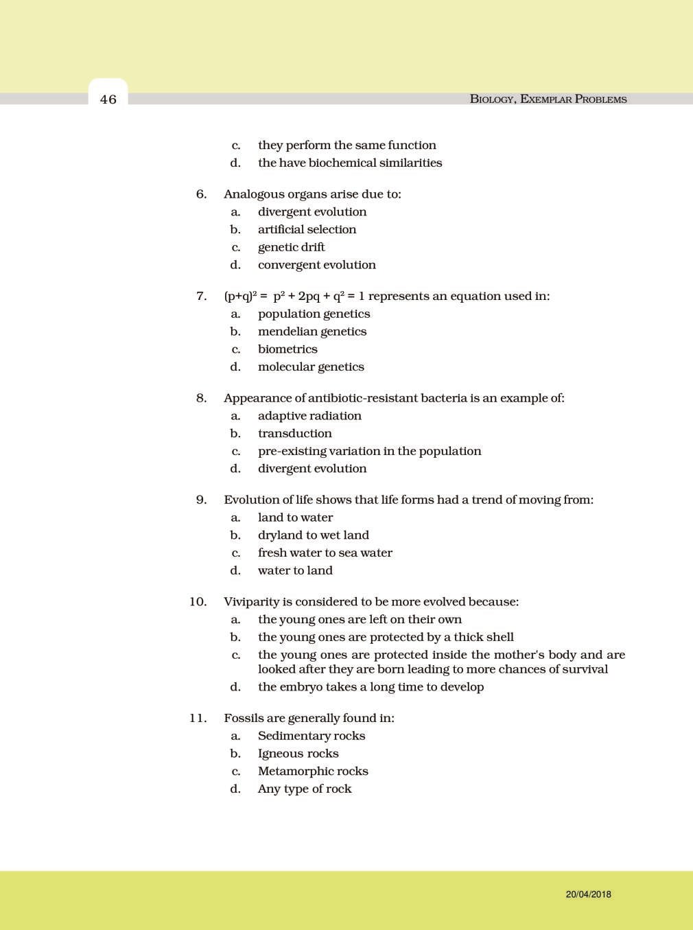 NCERT Exemplar Class 12 Biology Chapter 7 Evolution