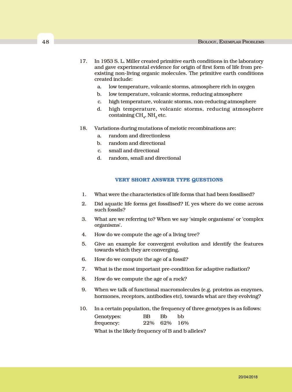 NCERT Exemplar Class 12 Biology Chapter 7 Evolution