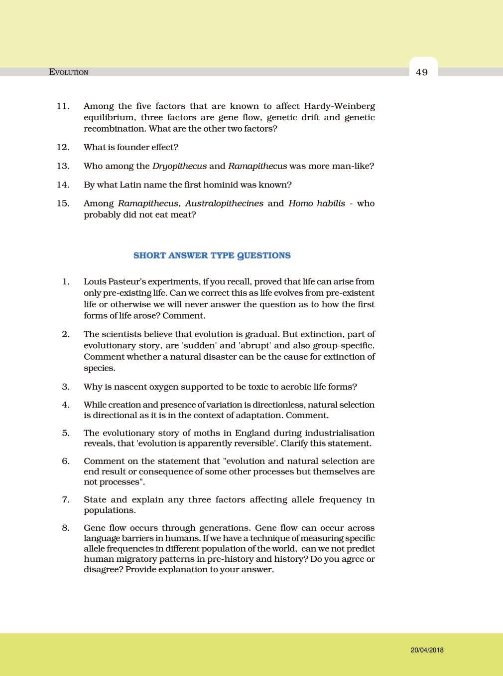 NCERT Exemplar Class 12 Biology Chapter 7 Evolution