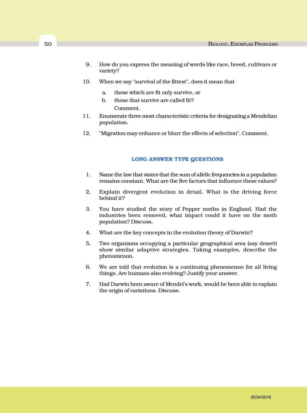 NCERT Exemplar Class 12 Biology Chapter 7 Evolution