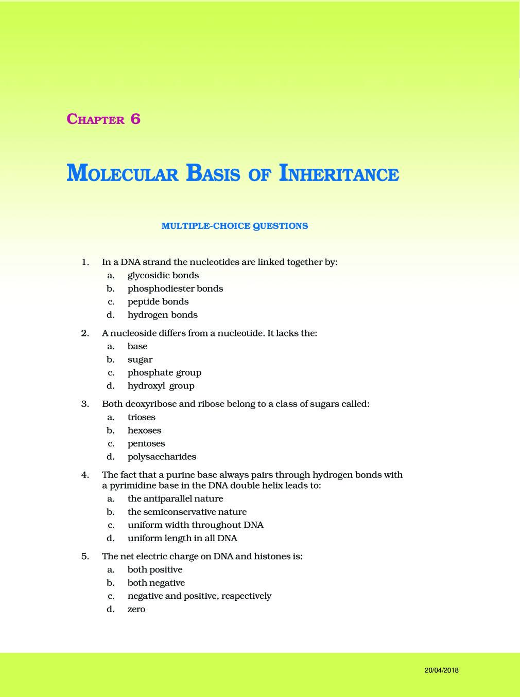 NCERT Exemplar Class 12 Biology Unit 6 Molecular Basis of Inheritance - Page 1