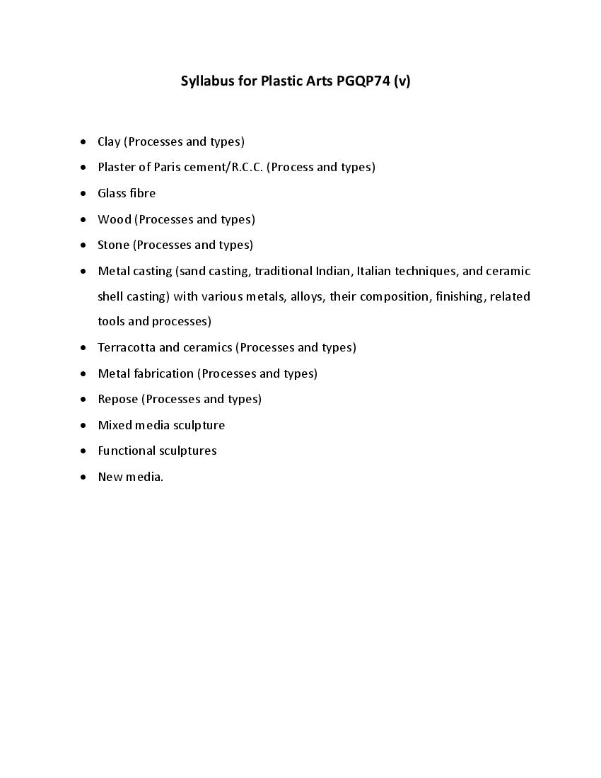 CUET PG 2022 Syllabus PGQP74 (v) Plastic Arts - Page 1 of 1