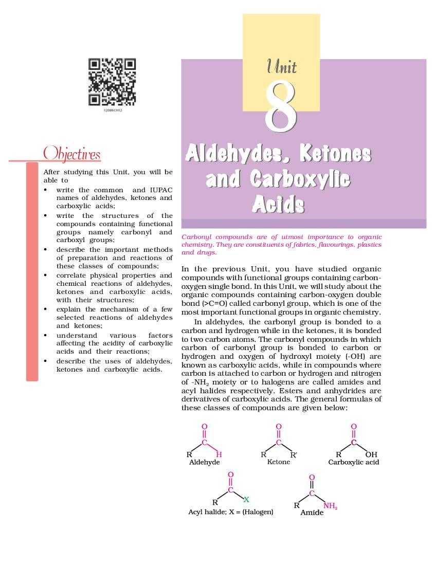 NCERT Book Class 12 Chemistry Chapter 8 Aldehydes, Ketones and Carboxylic Acids - Page 1
