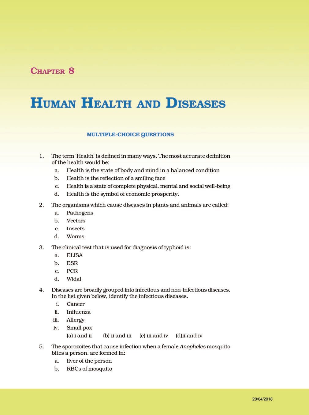NCERT Exemplar Class 12 Biology Unit 8 Human Health and Diseases - Page 1