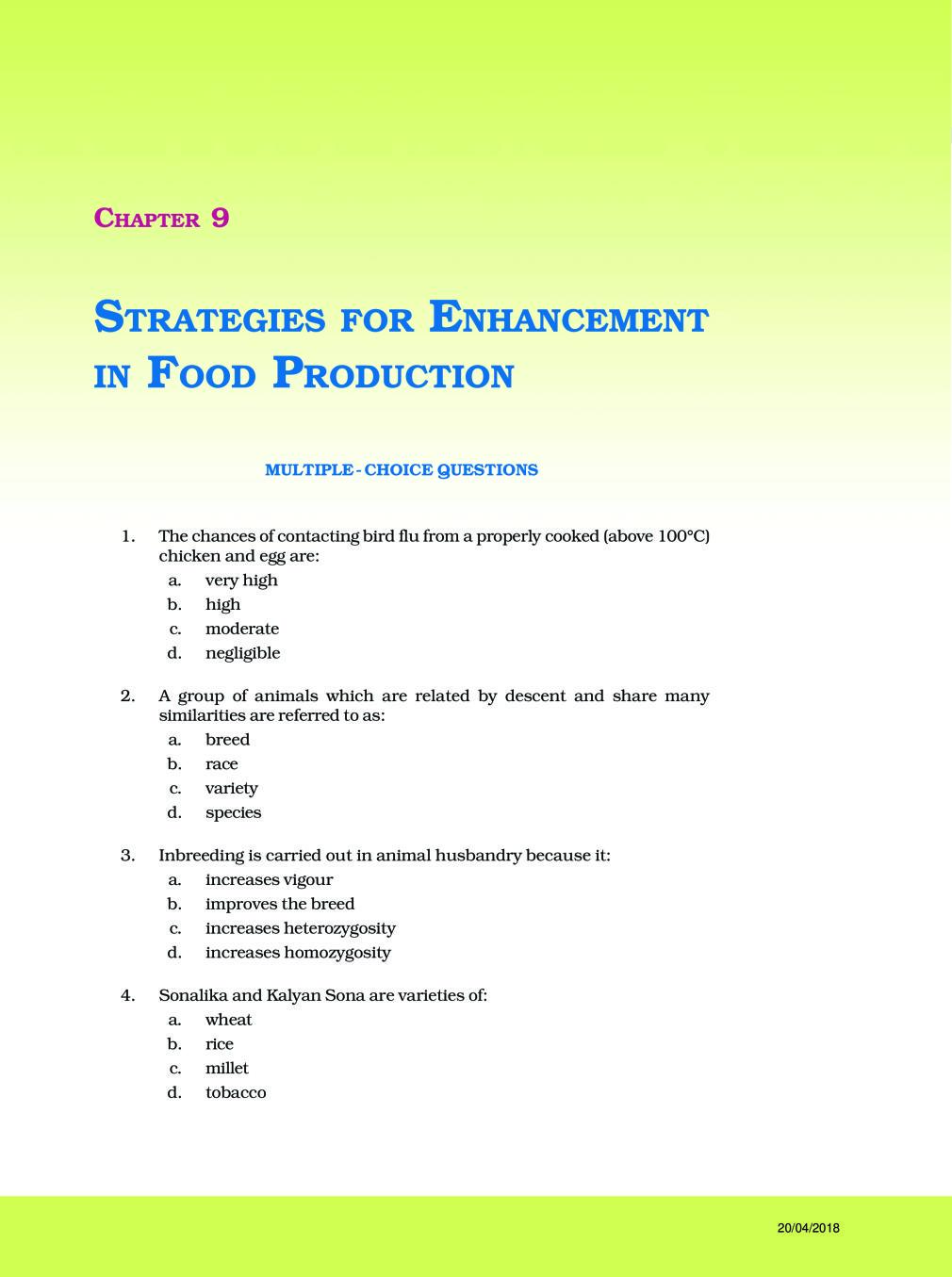 NCERT Exemplar Class 12 Biology Unit 9 Strategies for Enhancement in Food Production - Page 1