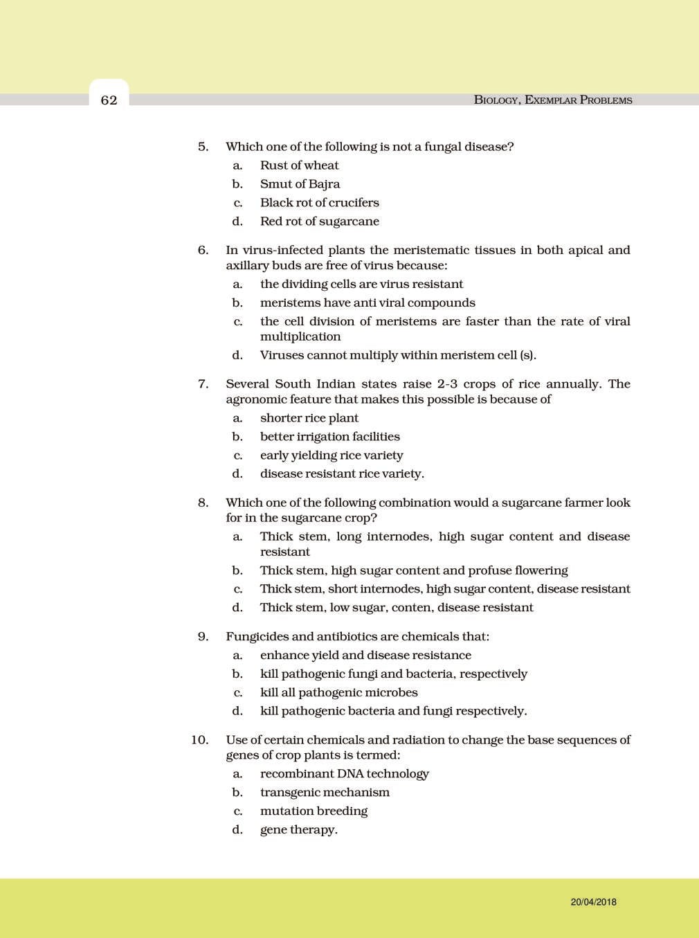 NCERT Exemplar Class 12 Biology Chapter 9 Strategies for Enhancement in Food Production