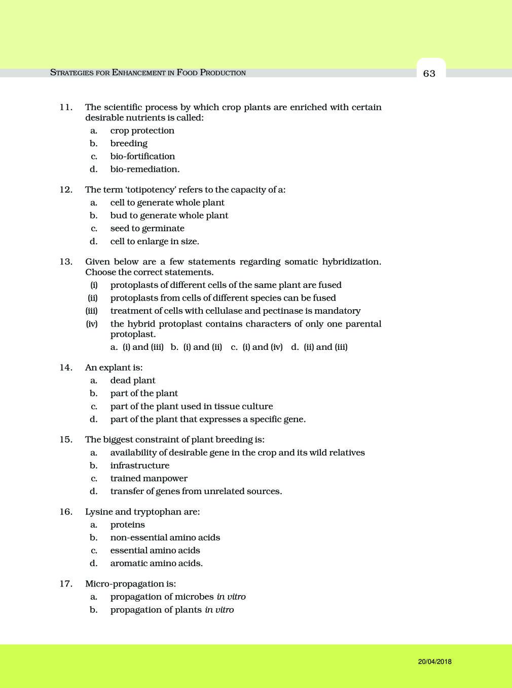 NCERT Exemplar Class 12 Biology Chapter 9 Strategies for Enhancement in Food Production