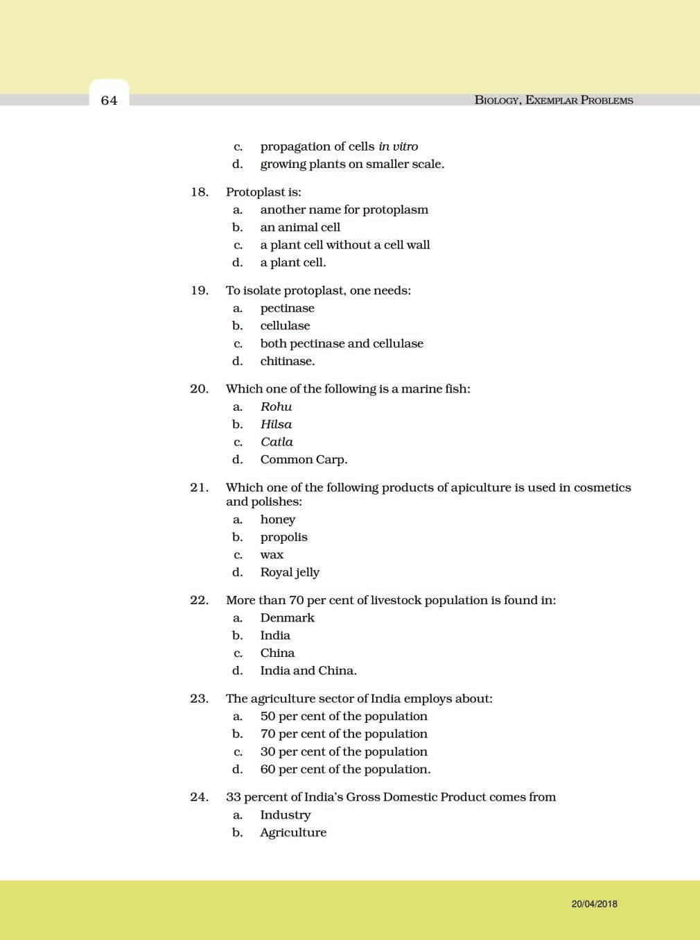 NCERT Exemplar Class 12 Biology Chapter 9 Strategies for Enhancement in Food Production
