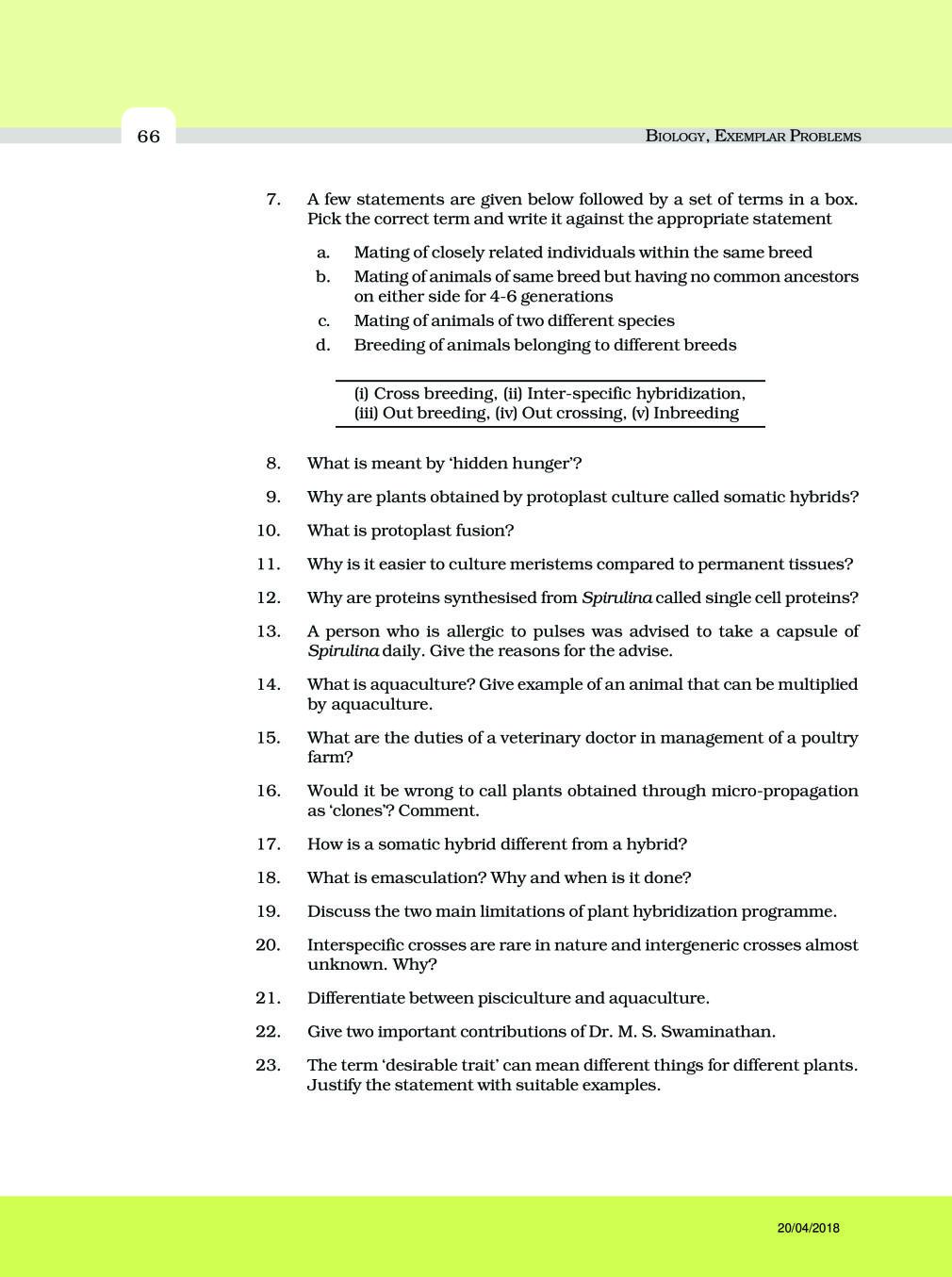 NCERT Exemplar Class 12 Biology Chapter 9 Strategies for Enhancement in Food Production