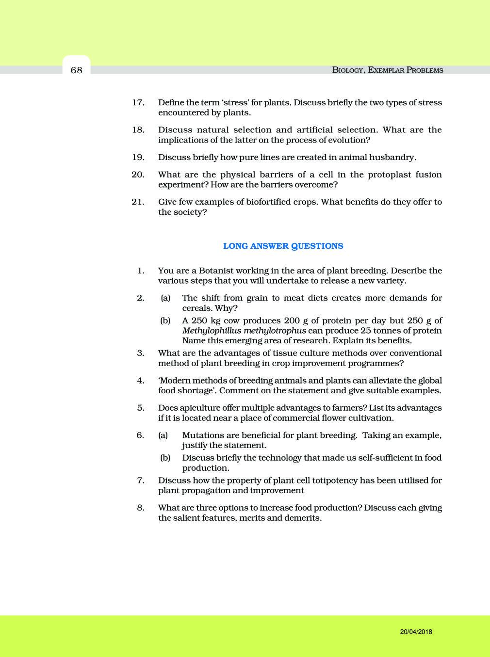 NCERT Exemplar Class 12 Biology Chapter 9 Strategies for Enhancement in Food Production