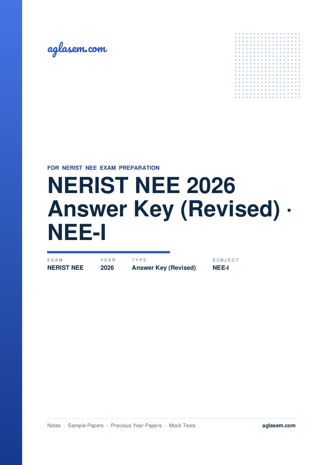 NERIST NEE 2026 Answer Key (Revised) NEE-I - Page 1 of 2