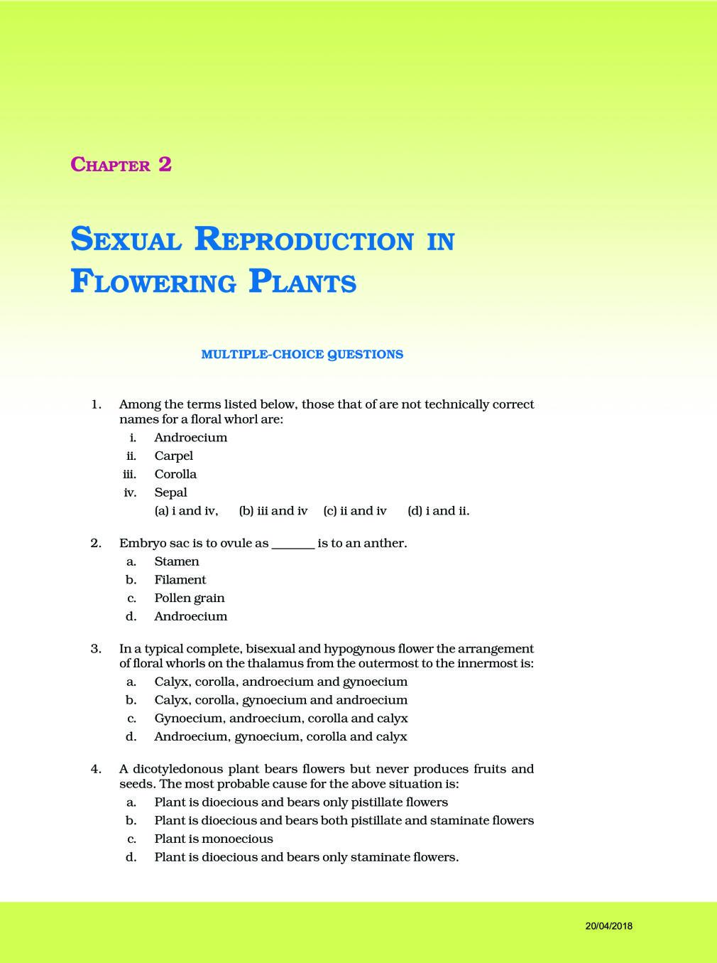 NCERT Exemplar Class 12 Biology Unit 2 Sexual Reproduction in Flowering Plants - Page 1