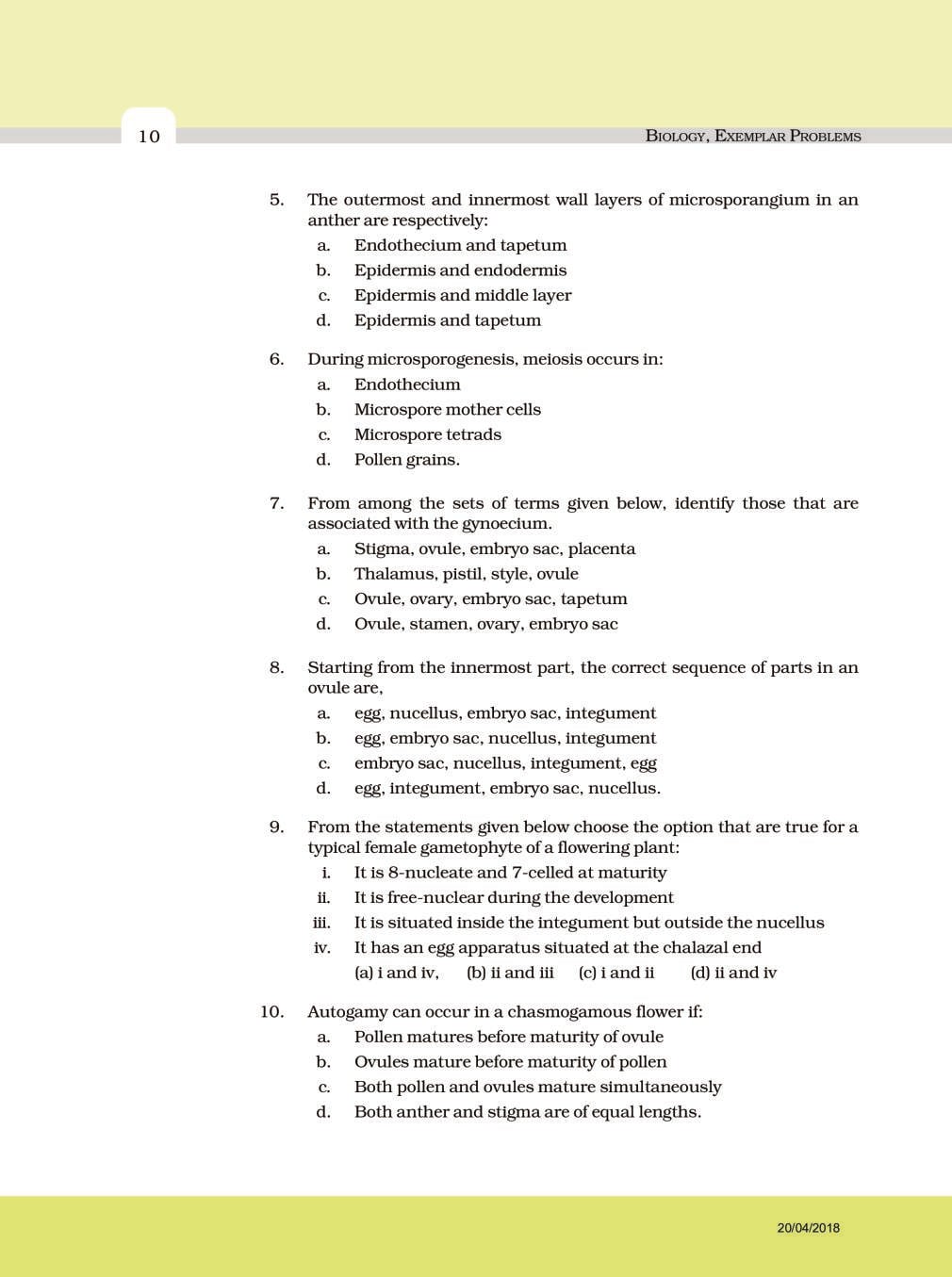 NCERT Exemplar Class 12 Biology Chapter 2 Sexual Reproduction in Flowering Plants