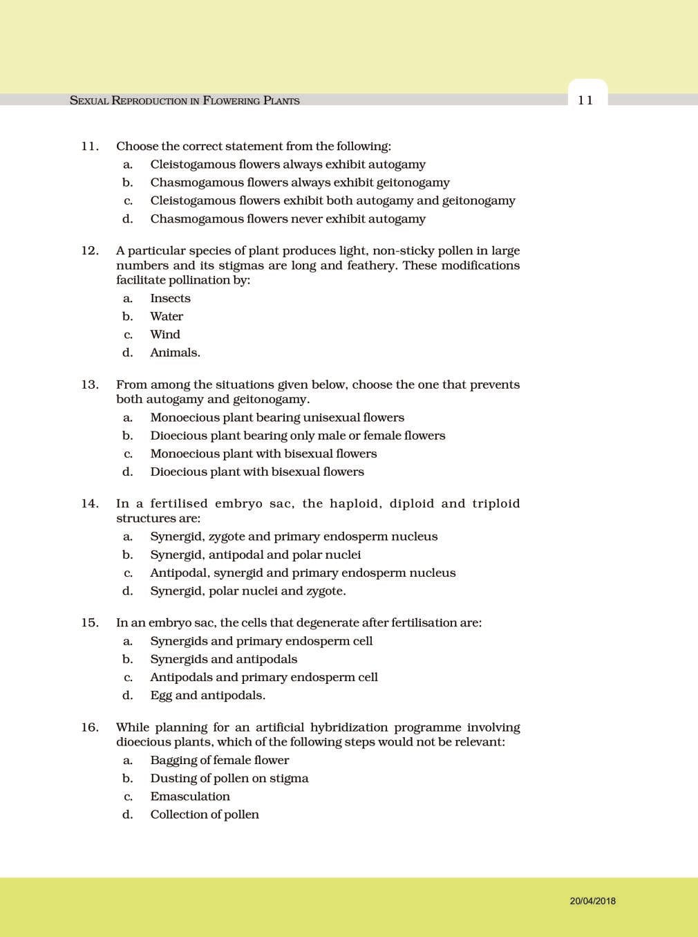 NCERT Exemplar Class 12 Biology Chapter 2 Sexual Reproduction in Flowering Plants