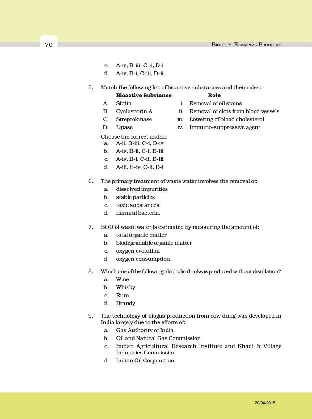NCERT Exemplar Class 12 Biology Chapter 10 Microbes in Human Welfare