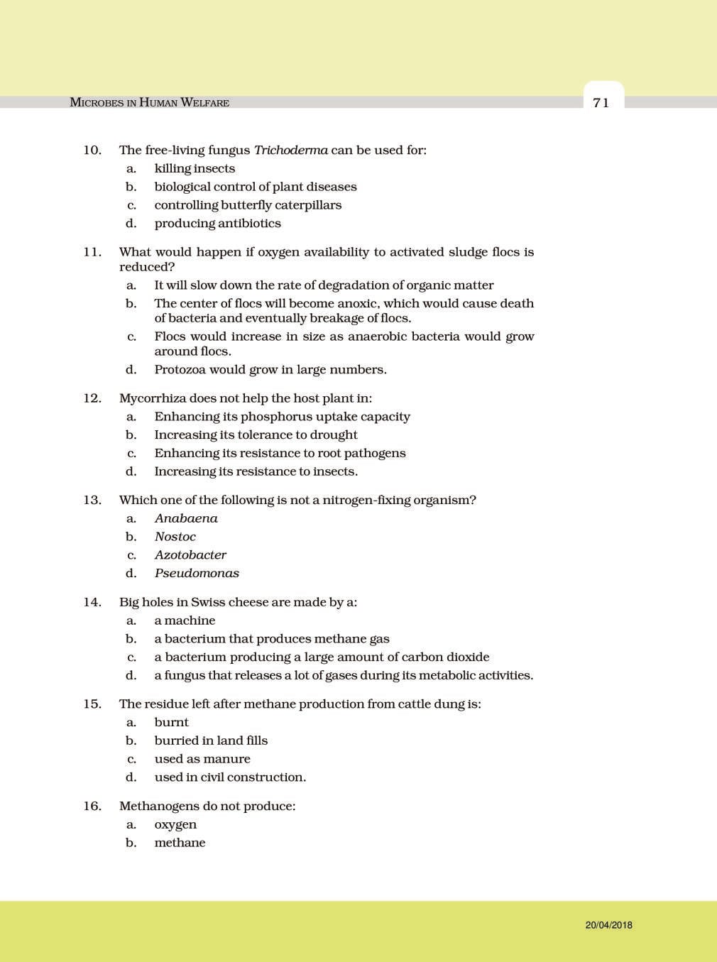 NCERT Exemplar Class 12 Biology Chapter 10 Microbes in Human Welfare