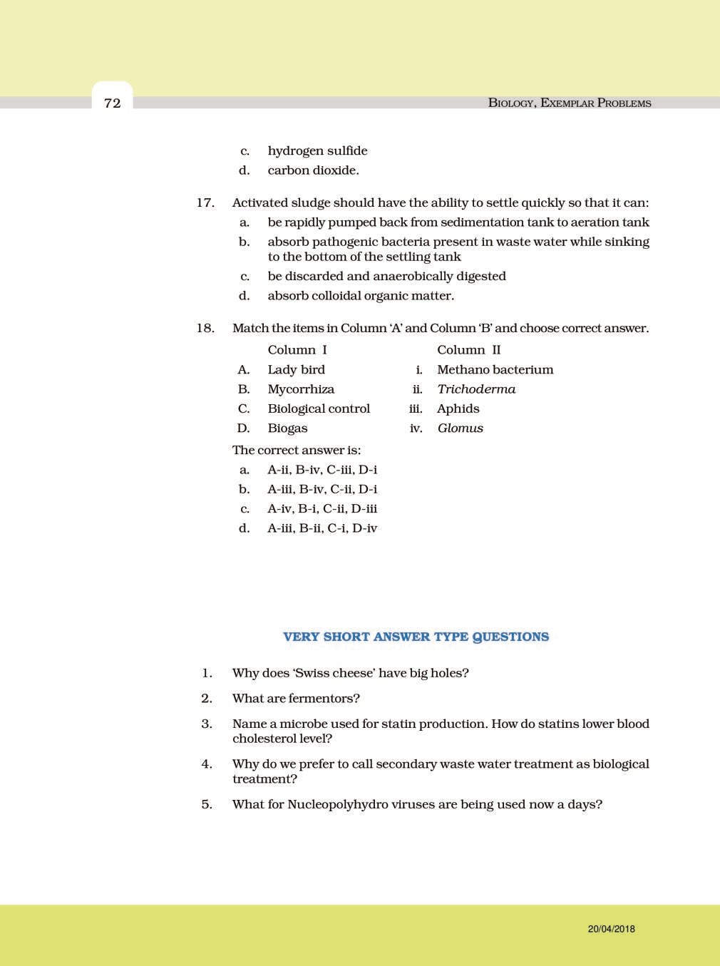 NCERT Exemplar Class 12 Biology Chapter 10 Microbes in Human Welfare