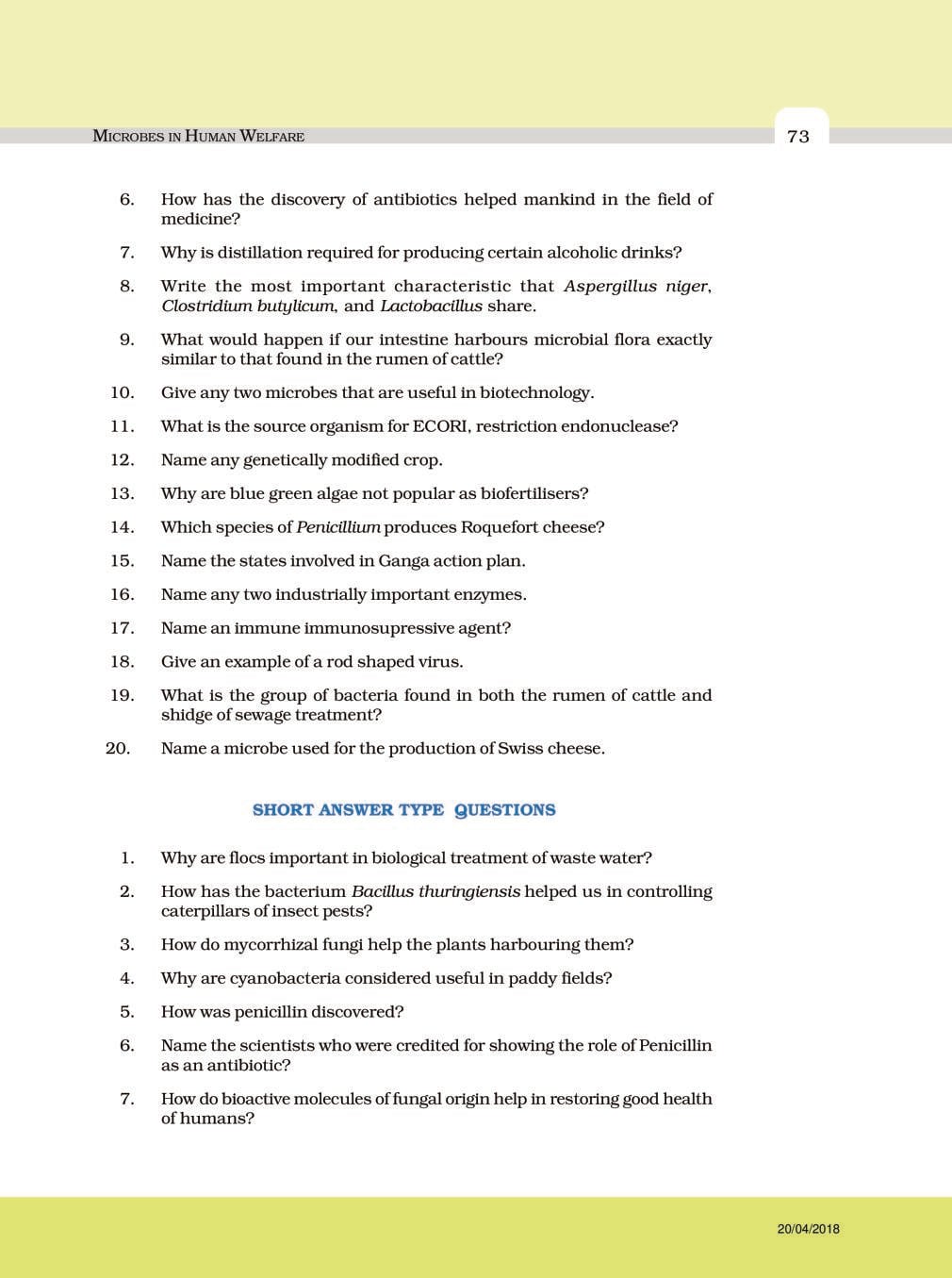 NCERT Exemplar Class 12 Biology Chapter 10 Microbes in Human Welfare