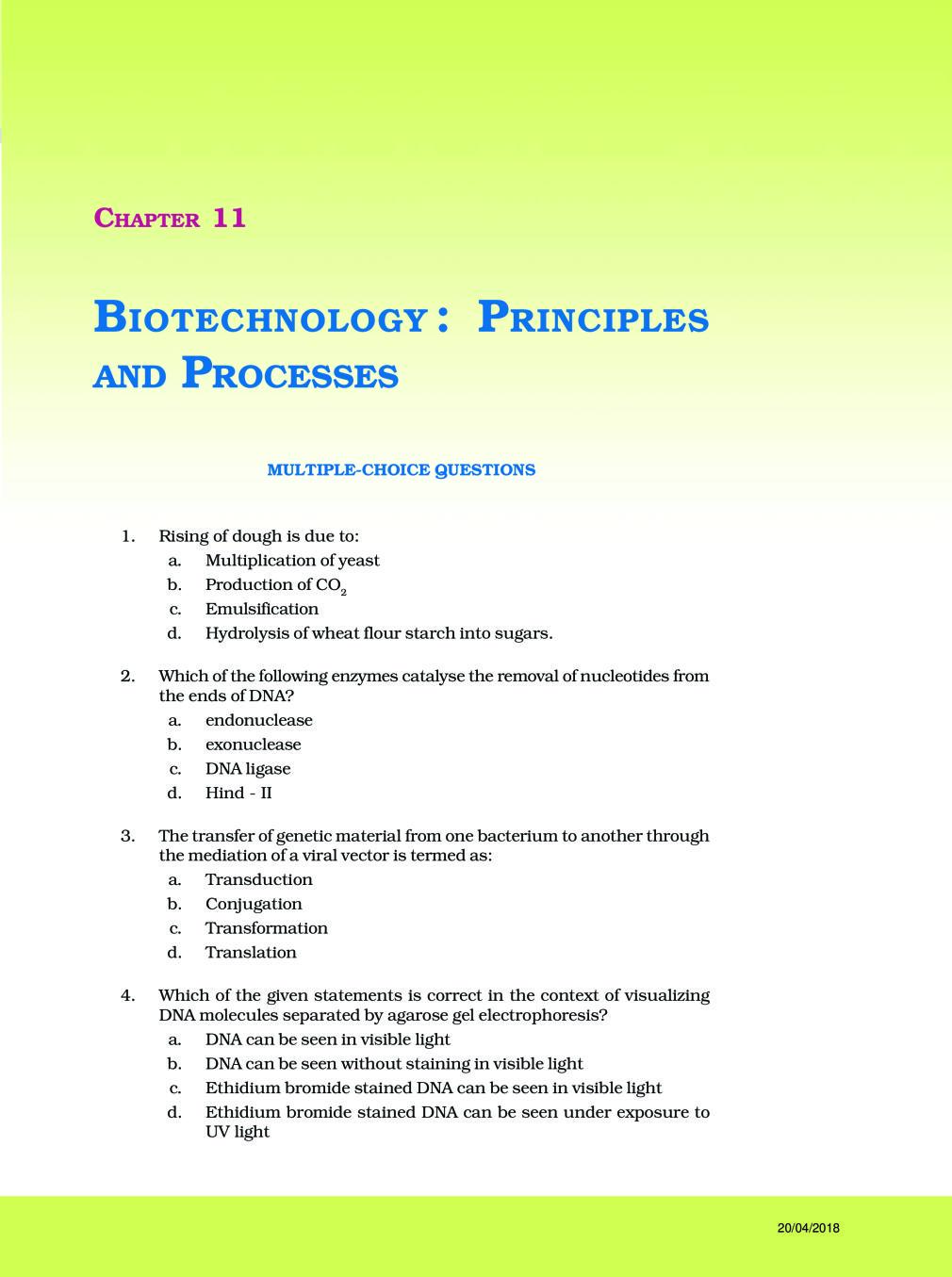 NCERT Exemplar Class 12 Biology Unit 11 Biotechnology principles and processes - Page 1