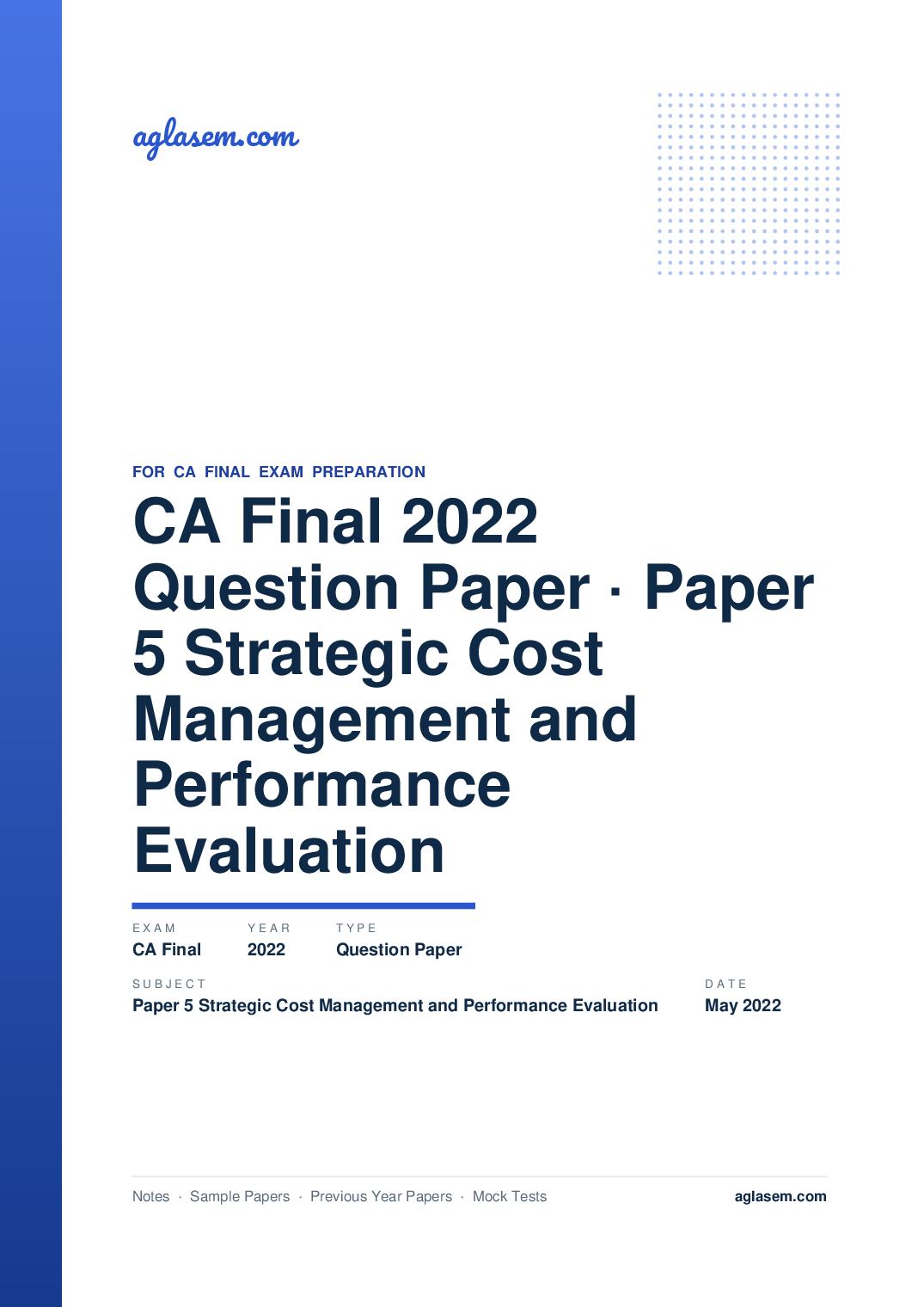 CA Final May 2022 Question Paper Paper 5 Strategic Cost Management and Performance Evaluation - Page 1 of 17