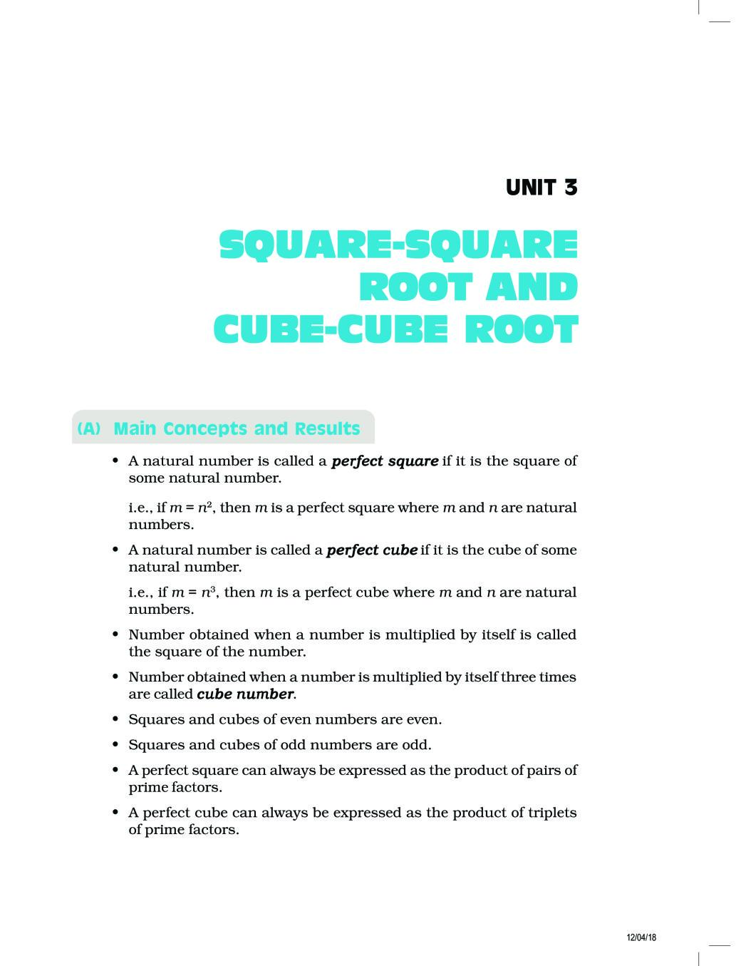 NCERT Exemplar Class 08 Maths Unit 3 Square-Square Root Cube-Cube Root - Page 1