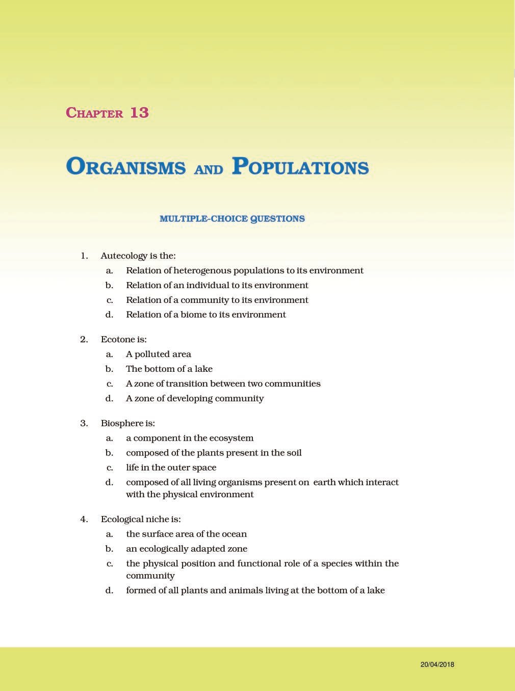 NCERT Exemplar Class 12 Biology Unit 13 Organisms and populations - Page 1