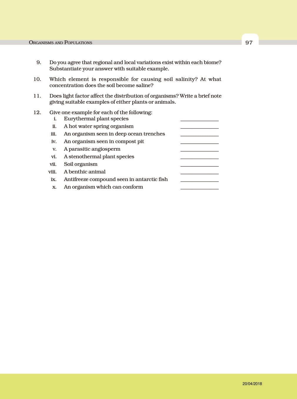 NCERT Exemplar Class 12 Biology Chapter 13 Organisms and Populations