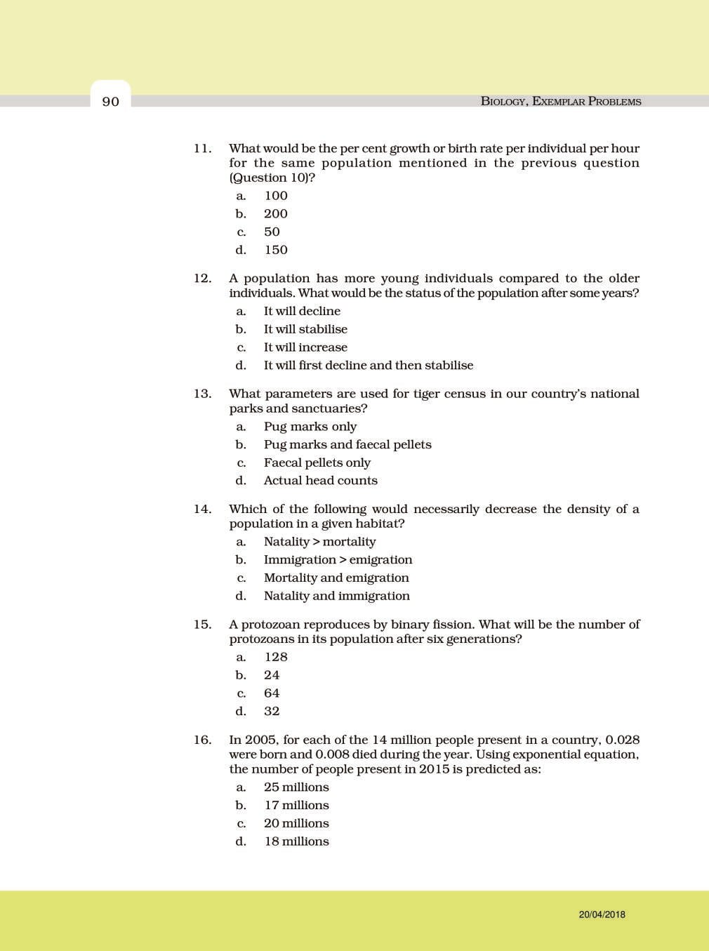 NCERT Exemplar Class 12 Biology Chapter 13 Organisms and Populations