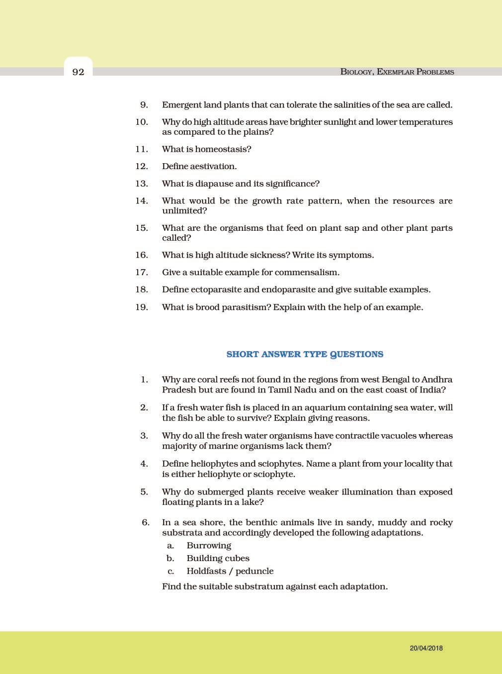 NCERT Exemplar Class 12 Biology Chapter 13 Organisms and Populations