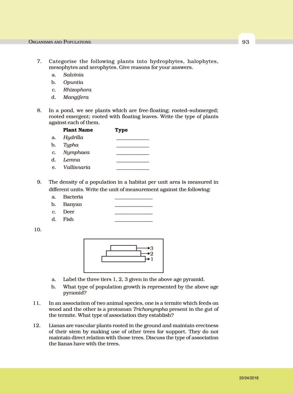 NCERT Exemplar Class 12 Biology Chapter 13 Organisms and Populations