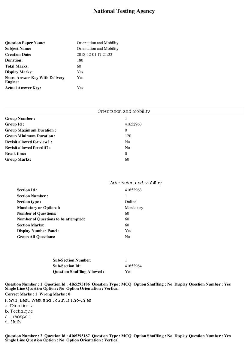 SWAYAM 2018 Question Paper Orientation and Mobility - Page 1 of 11