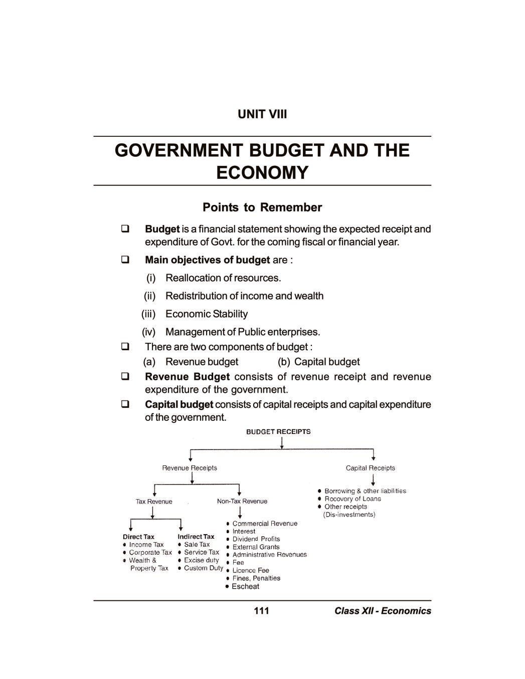 Class 12 Economics Notes for Government Budget and the Economy