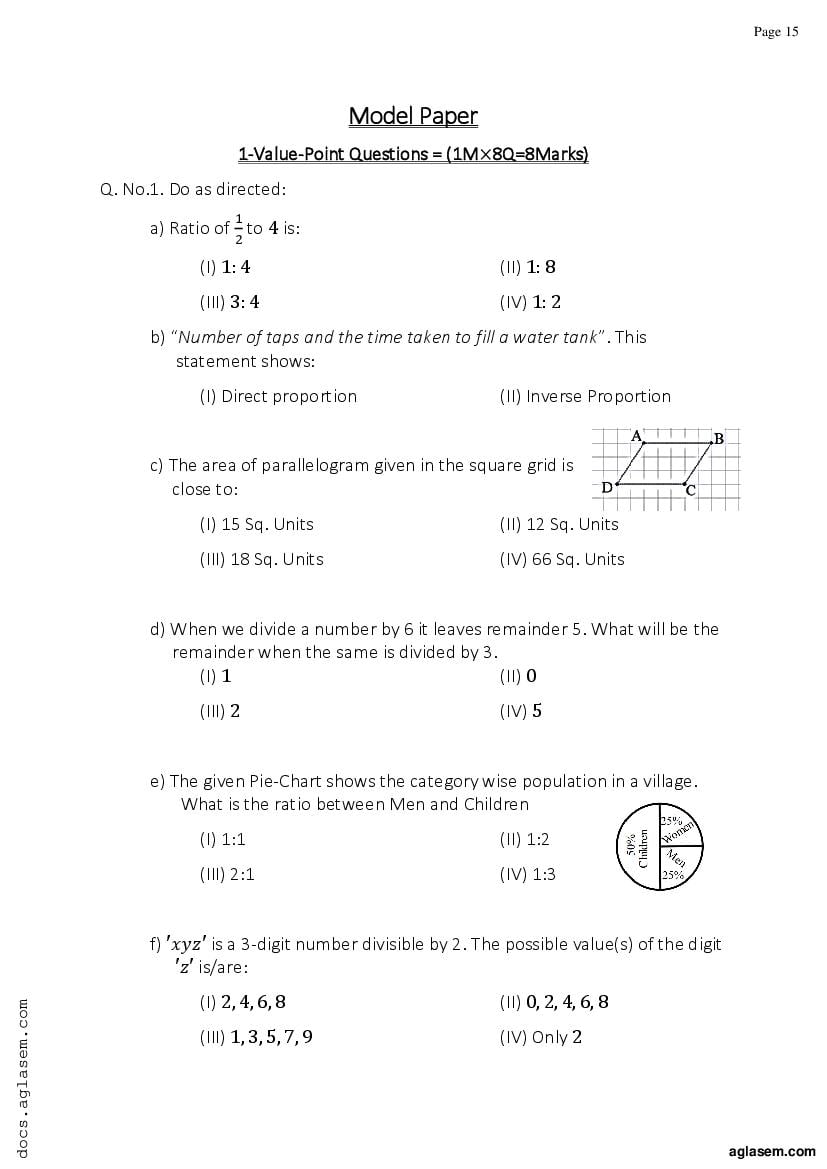 JKBOSE 8th Maths Model Paper 2023 PDF JKBOSE Class 8 Sample Paper 