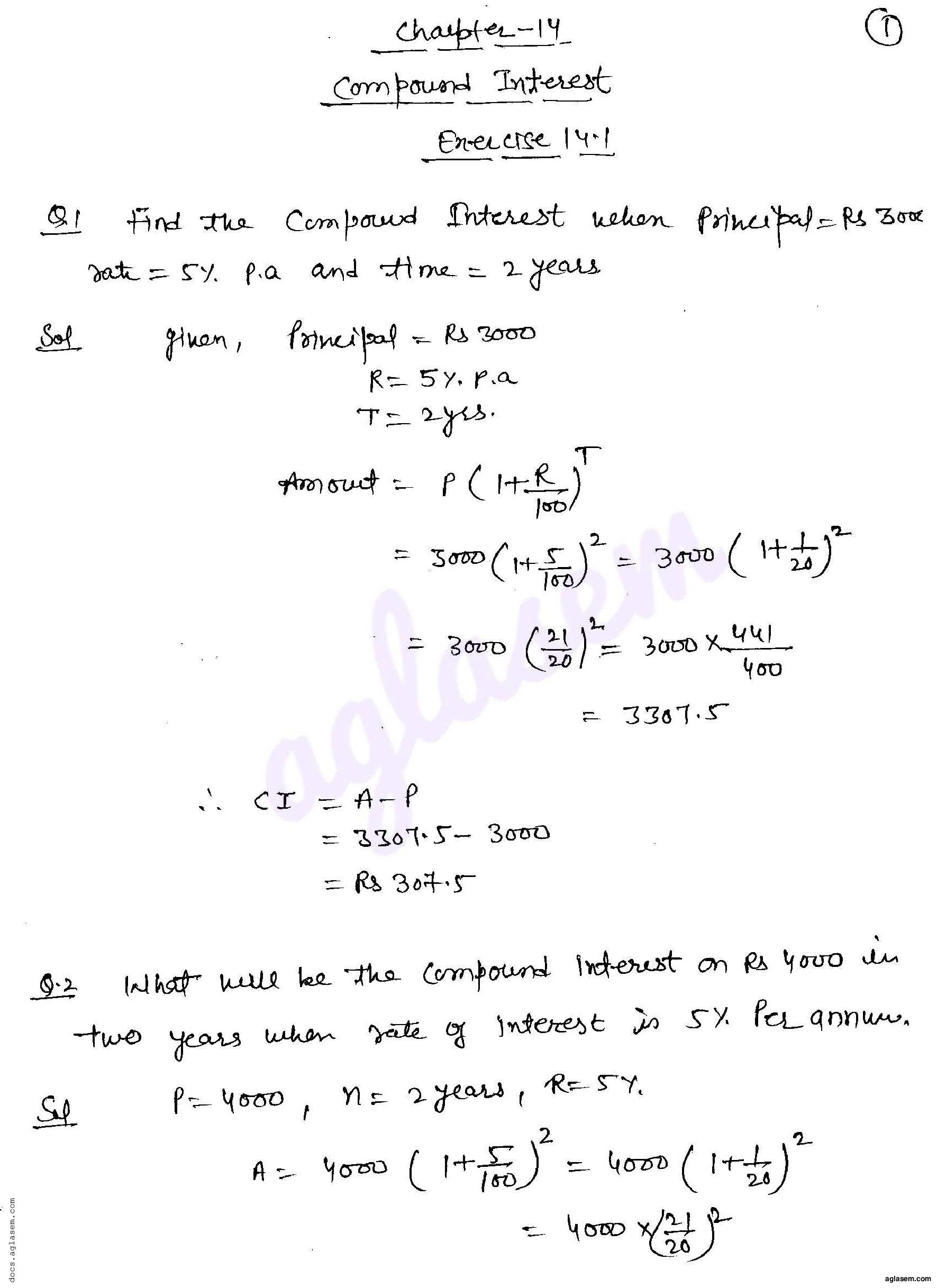 RD Sharma Solutions Class 8 Chapter 14 Compound Interest Exercise 14.1 - Page 1