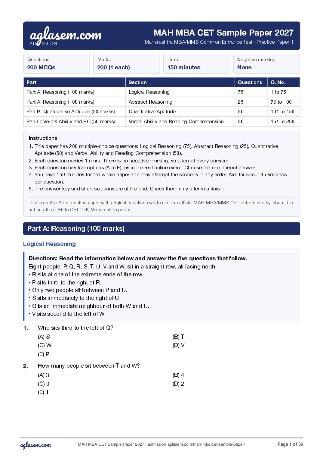 MAH MBA CET 2027 Sample Paper - Page 1 of 36