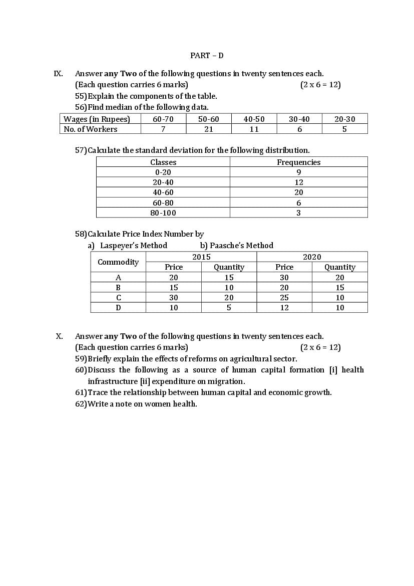 Karnataka 1st PUC Model Question Paper for Economics 2022