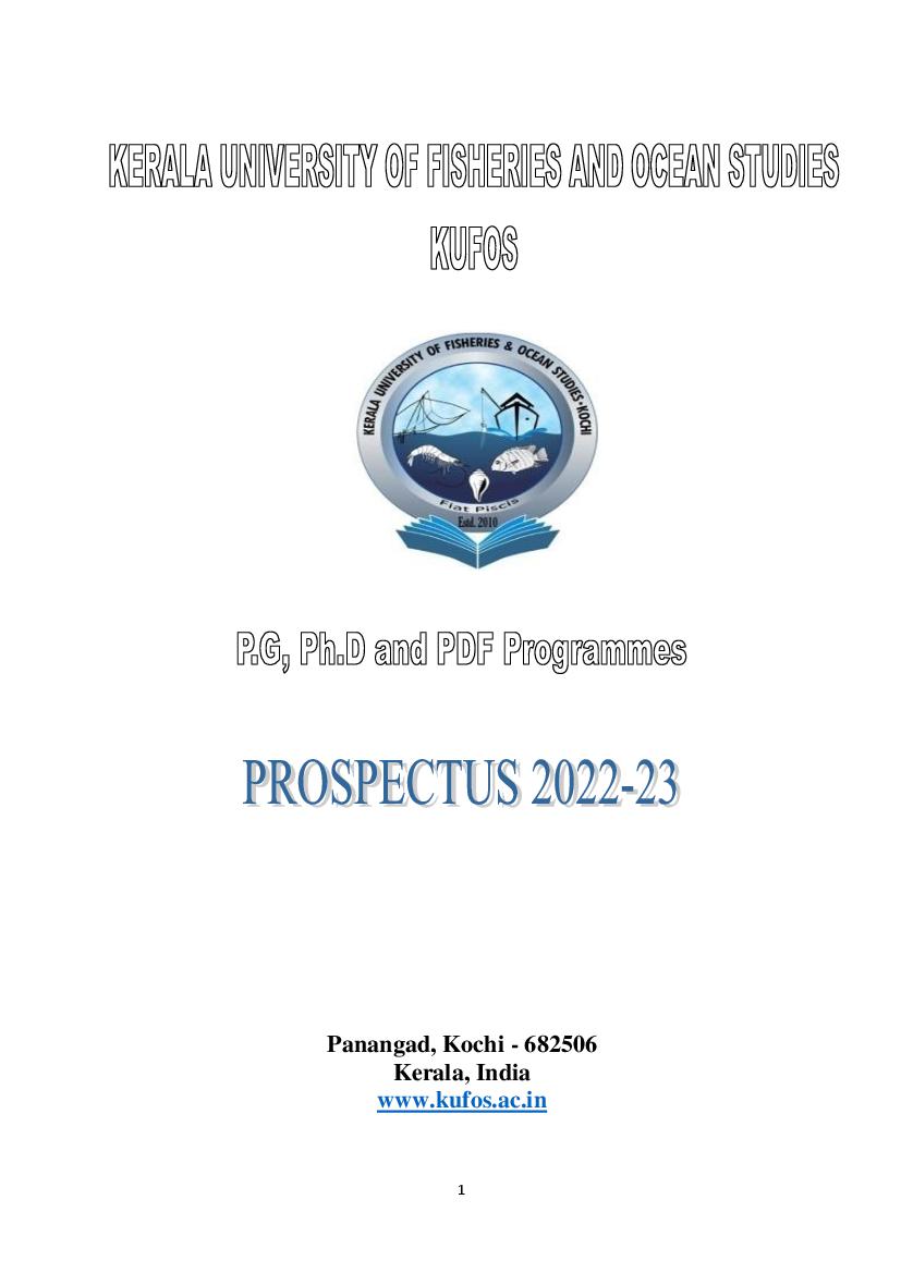 KUFOS Admission 2022 Information Brochure for PG, PhD and PDF Programme - Page 1