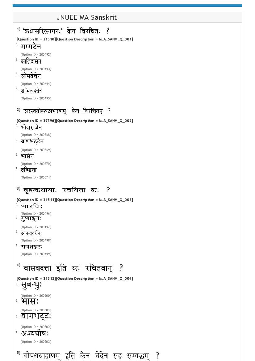 JNUEE 2021 Question Paper MA Sanskrit - Page 1