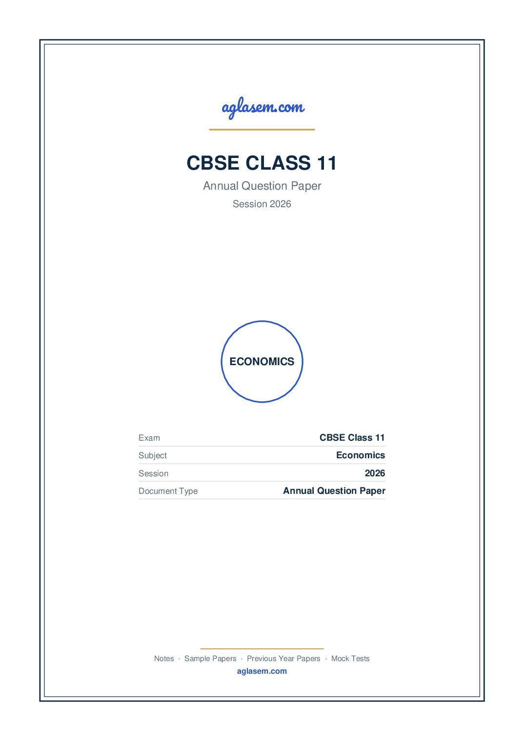 Class 11 Question Paper 2026 Economics - Page 1 of 13